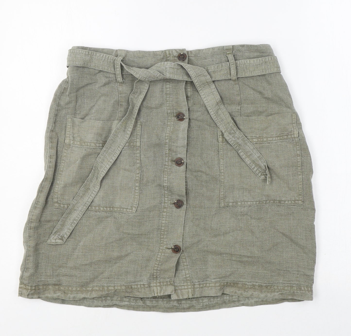C&C California Womens Green Linen Mini Skirt Size M Button