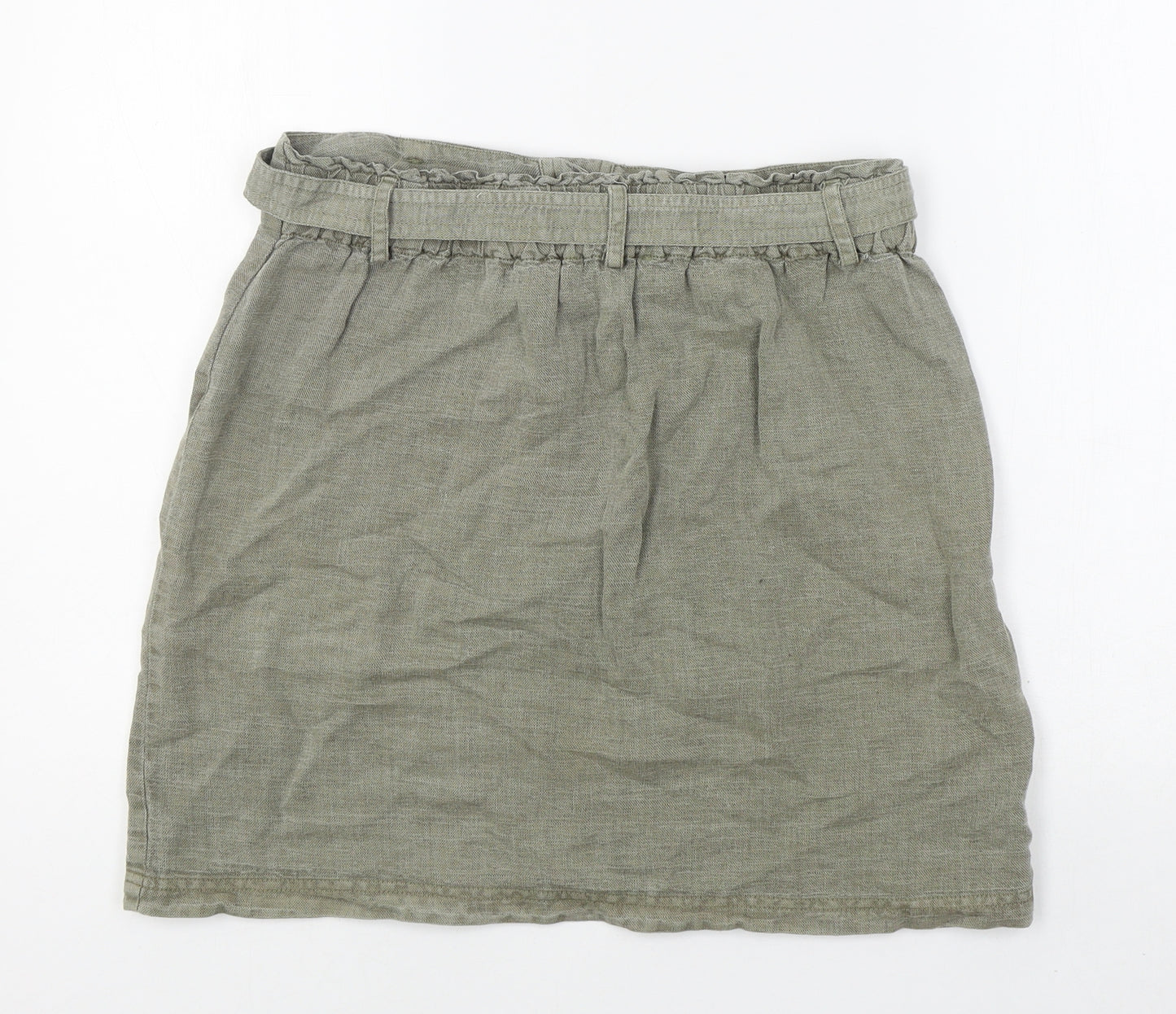 C&C California Womens Green Linen Mini Skirt Size M Button