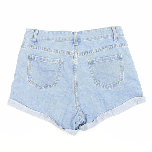 SheIn Womens Blue Floral Cotton Hot Pants Shorts Size M Regular Zip
