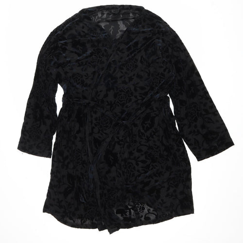 George Womens Black Animal Print Polyester Kimono Robe Size 18 Tie - Leopard Print