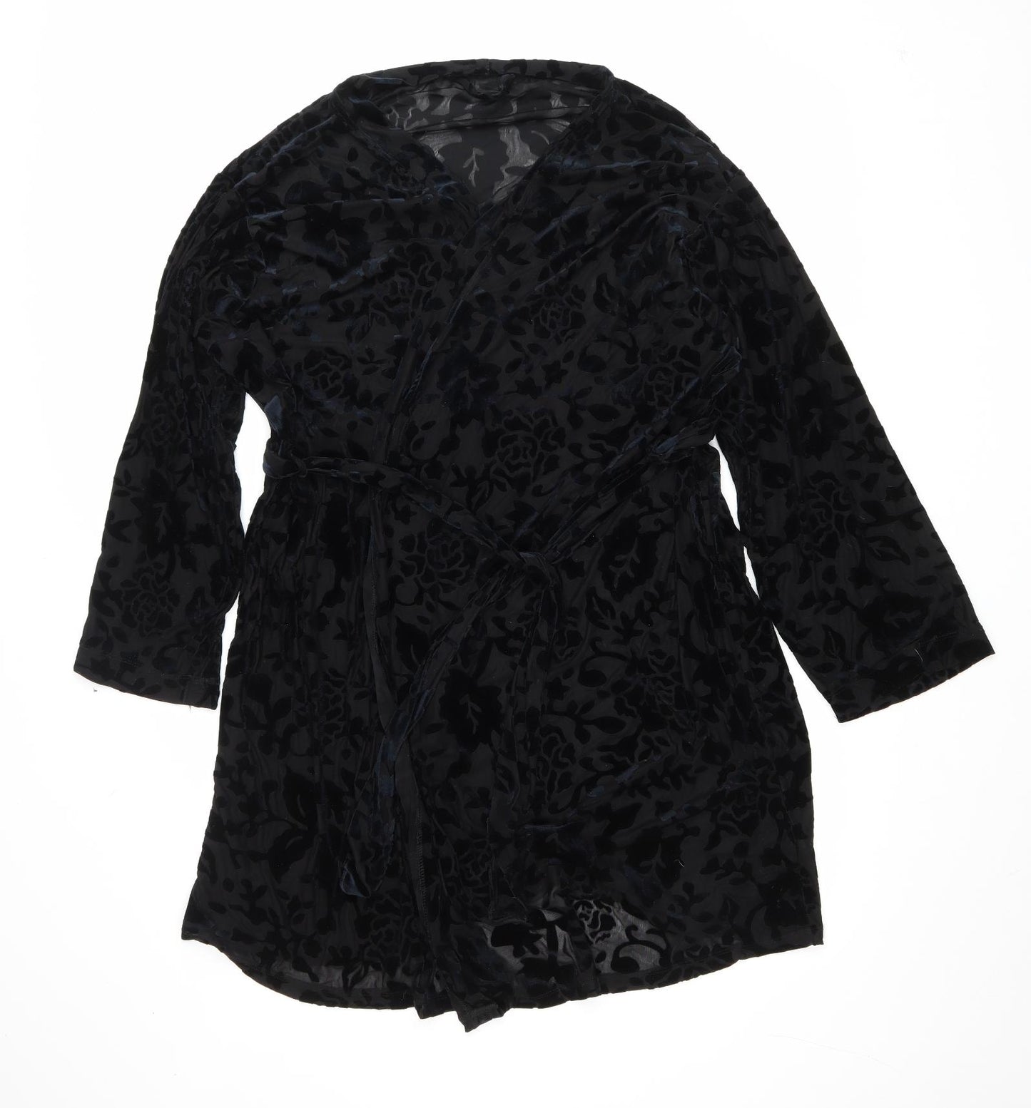 George Womens Black Animal Print Polyester Kimono Robe Size 18 Tie - Leopard Print