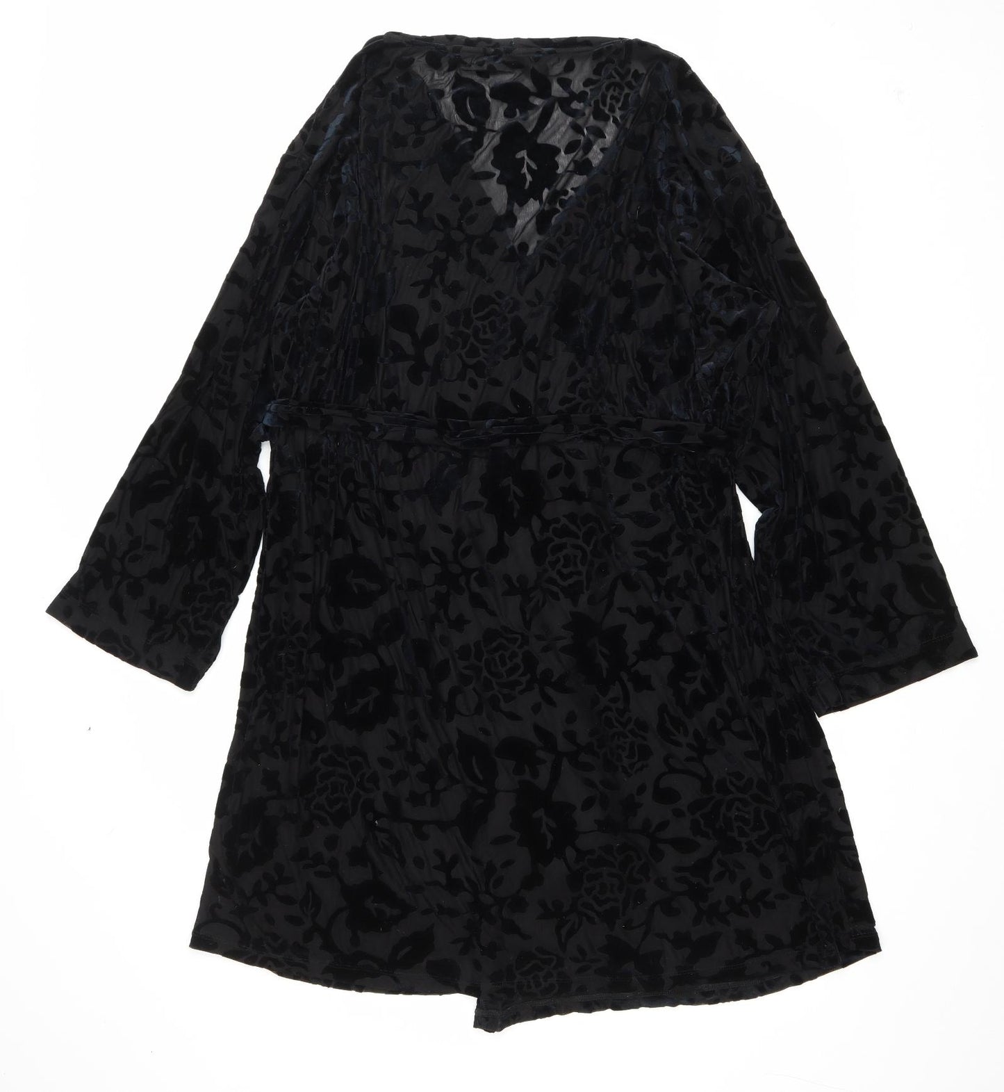 George Womens Black Animal Print Polyester Kimono Robe Size 18 Tie - Leopard Print