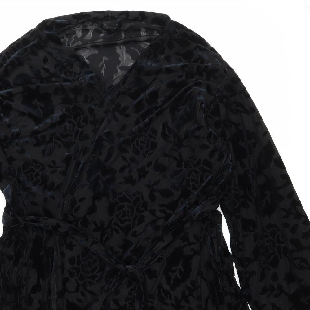 George Womens Black Animal Print Polyester Kimono Robe Size 18 Tie - Leopard Print