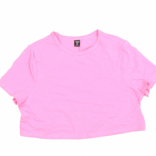 SheIn Womens Pink Cotton Cropped T-Shirt Size XL Round Neck
