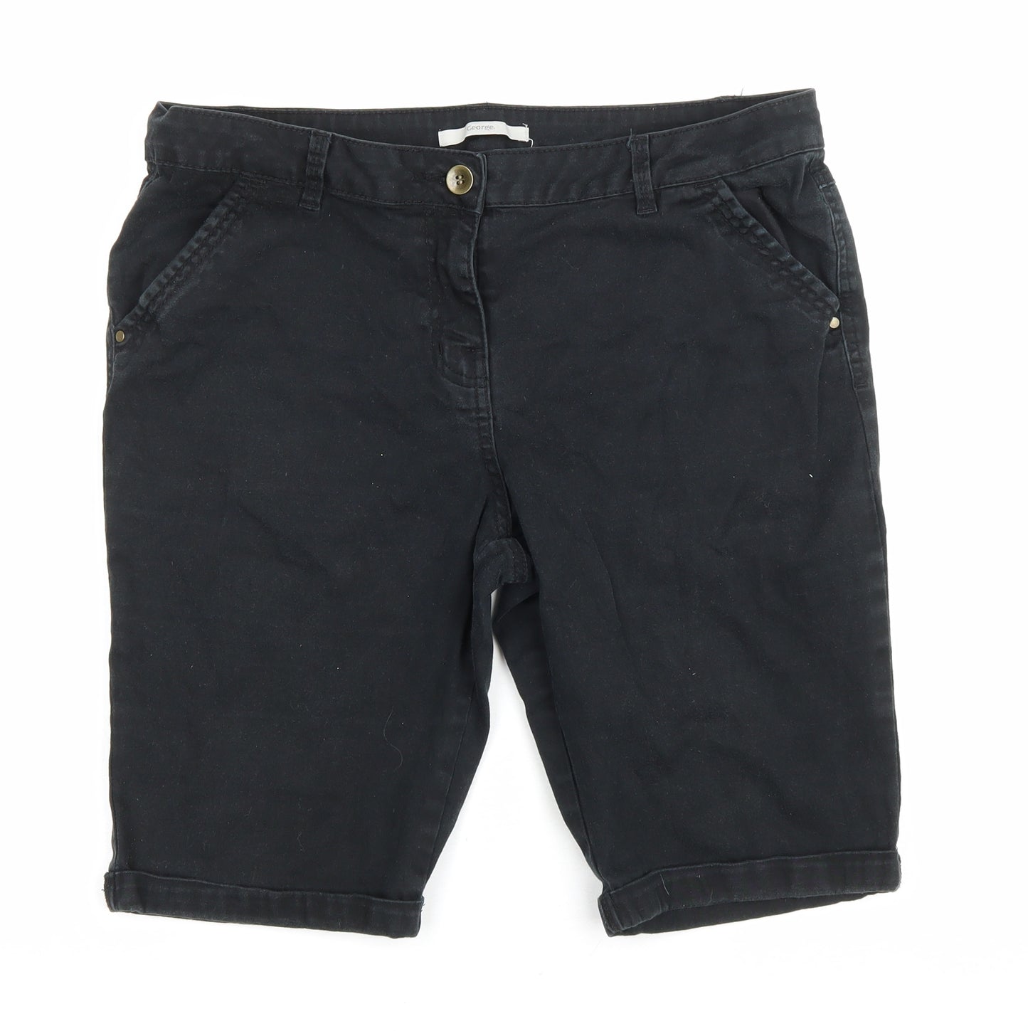 George Womens Black Cotton Bermuda Shorts Size 16 L10 in Regular Zip