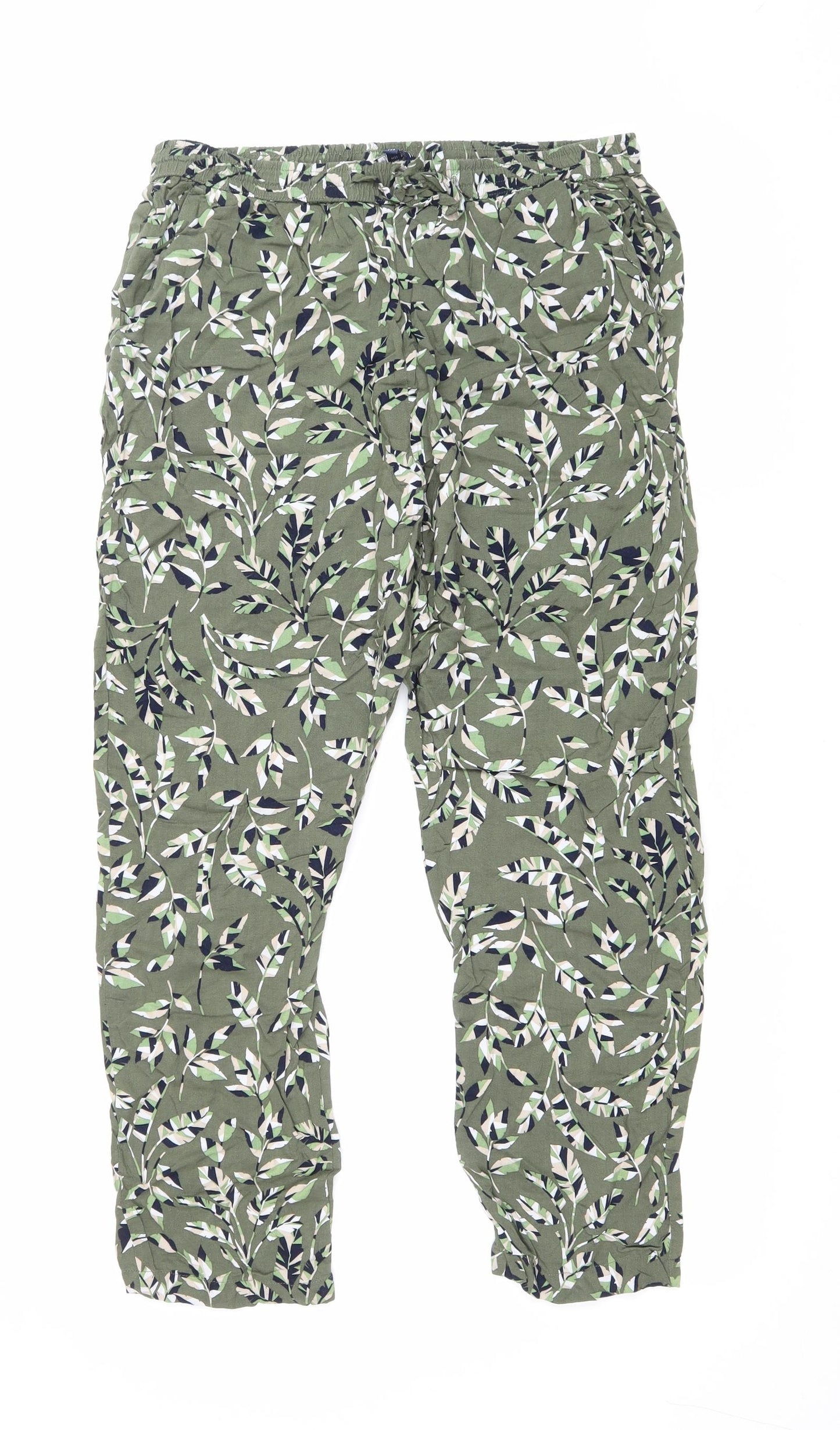Debenhams Womens Green Floral Viscose Trousers Size 12 L26 in Regular Drawstring