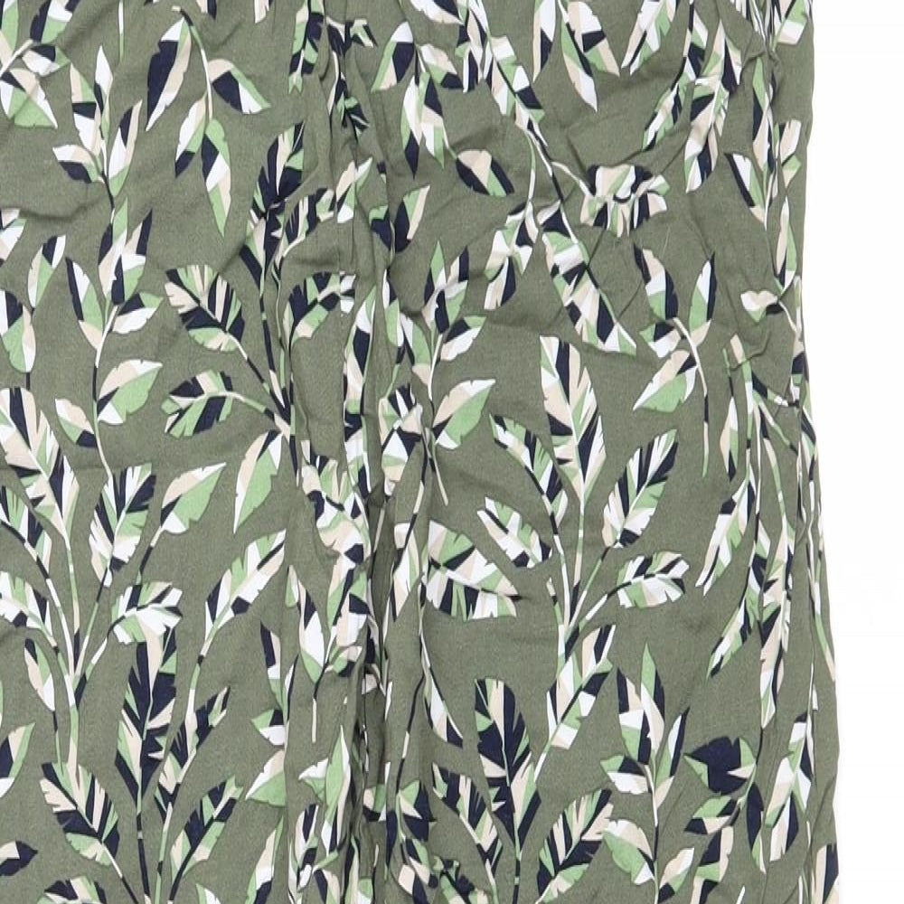 Debenhams Womens Green Floral Viscose Trousers Size 12 L26 in Regular Drawstring