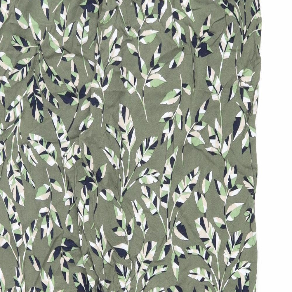 Debenhams Womens Green Floral Viscose Trousers Size 12 L26 in Regular Drawstring