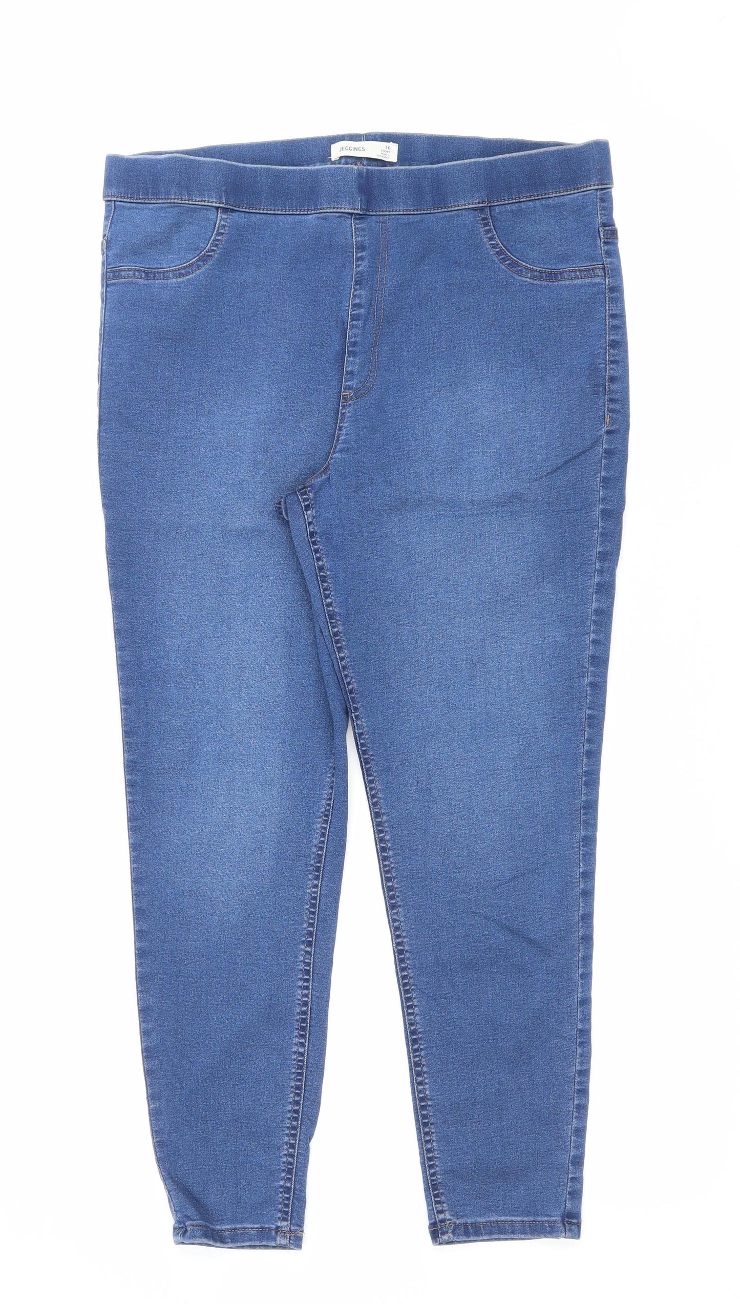 Marks and Spencer Womens Blue Cotton Jegging Jeans Size 16 L25 in Regular Drawstring