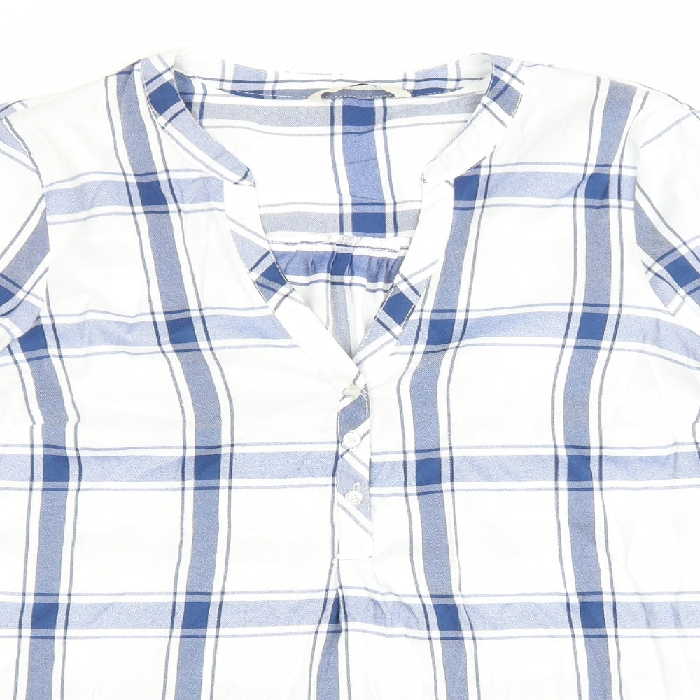 George Womens Blue Plaid Viscose Basic Blouse Size 16 V-Neck