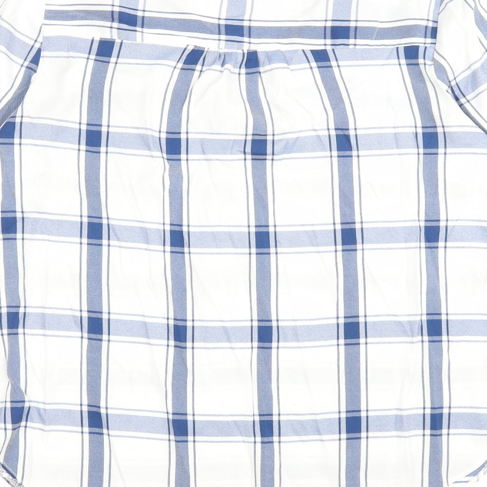 George Womens Blue Plaid Viscose Basic Blouse Size 16 V-Neck