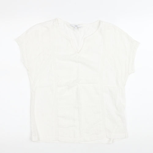 NEXT Womens White Floral Polyester Basic T-Shirt Size 12 V-Neck