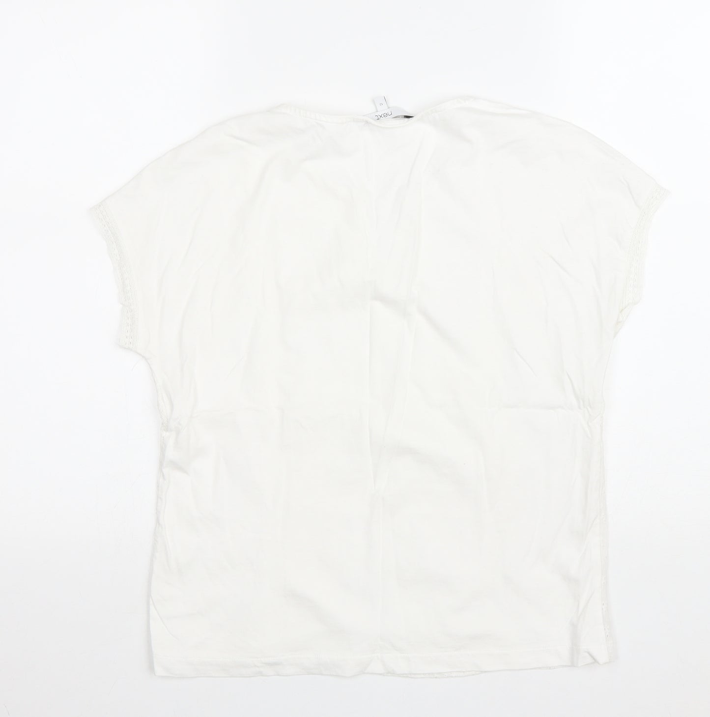 NEXT Womens White Floral Polyester Basic T-Shirt Size 12 V-Neck