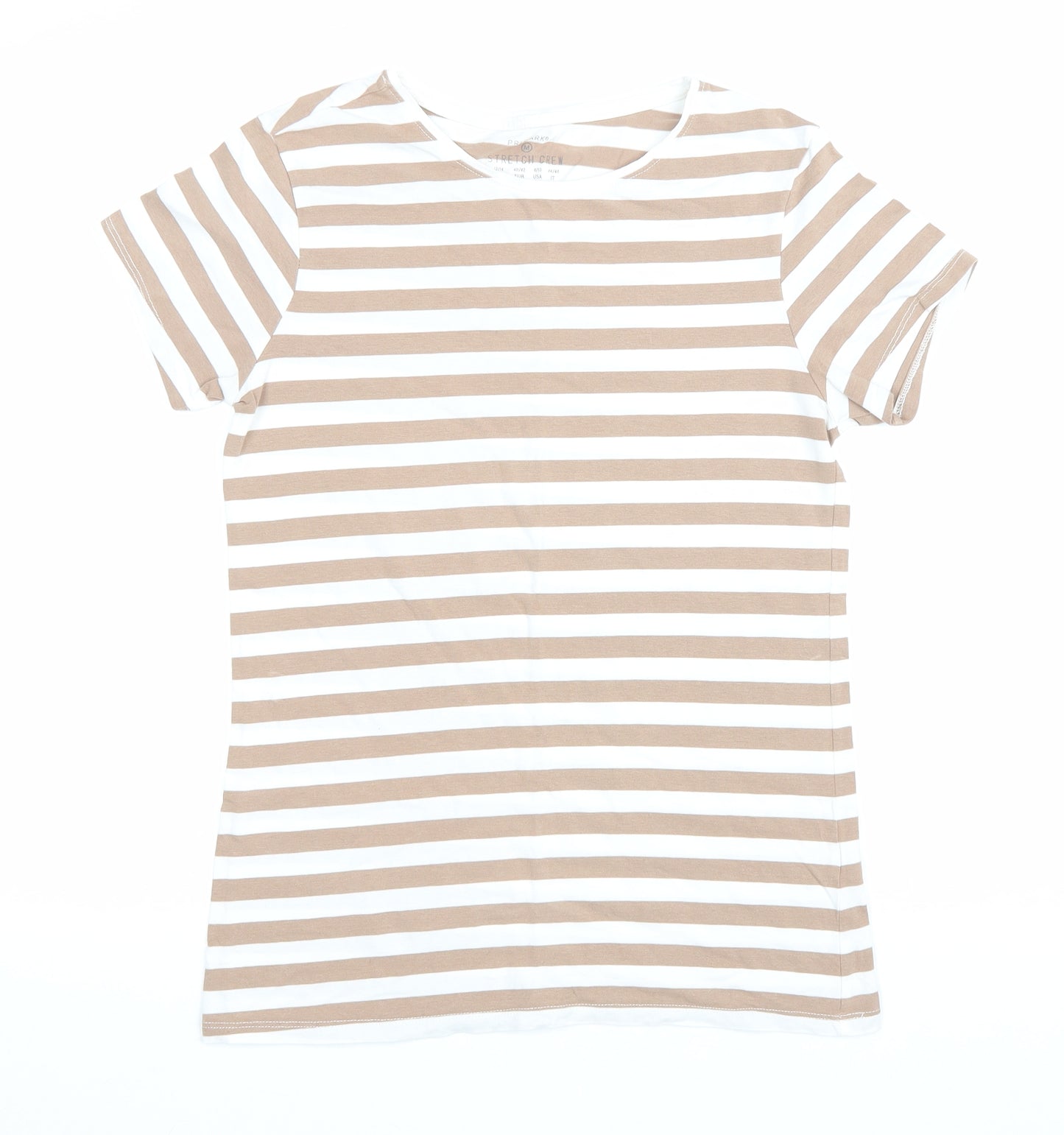 Primark Womens Brown Striped Polyester Basic T-Shirt Size 12 Round Neck