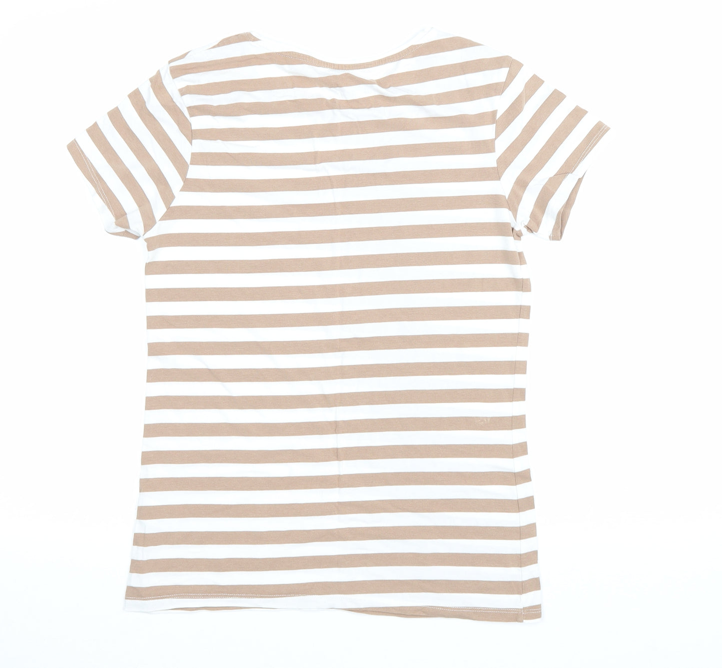 Primark Womens Brown Striped Polyester Basic T-Shirt Size 12 Round Neck