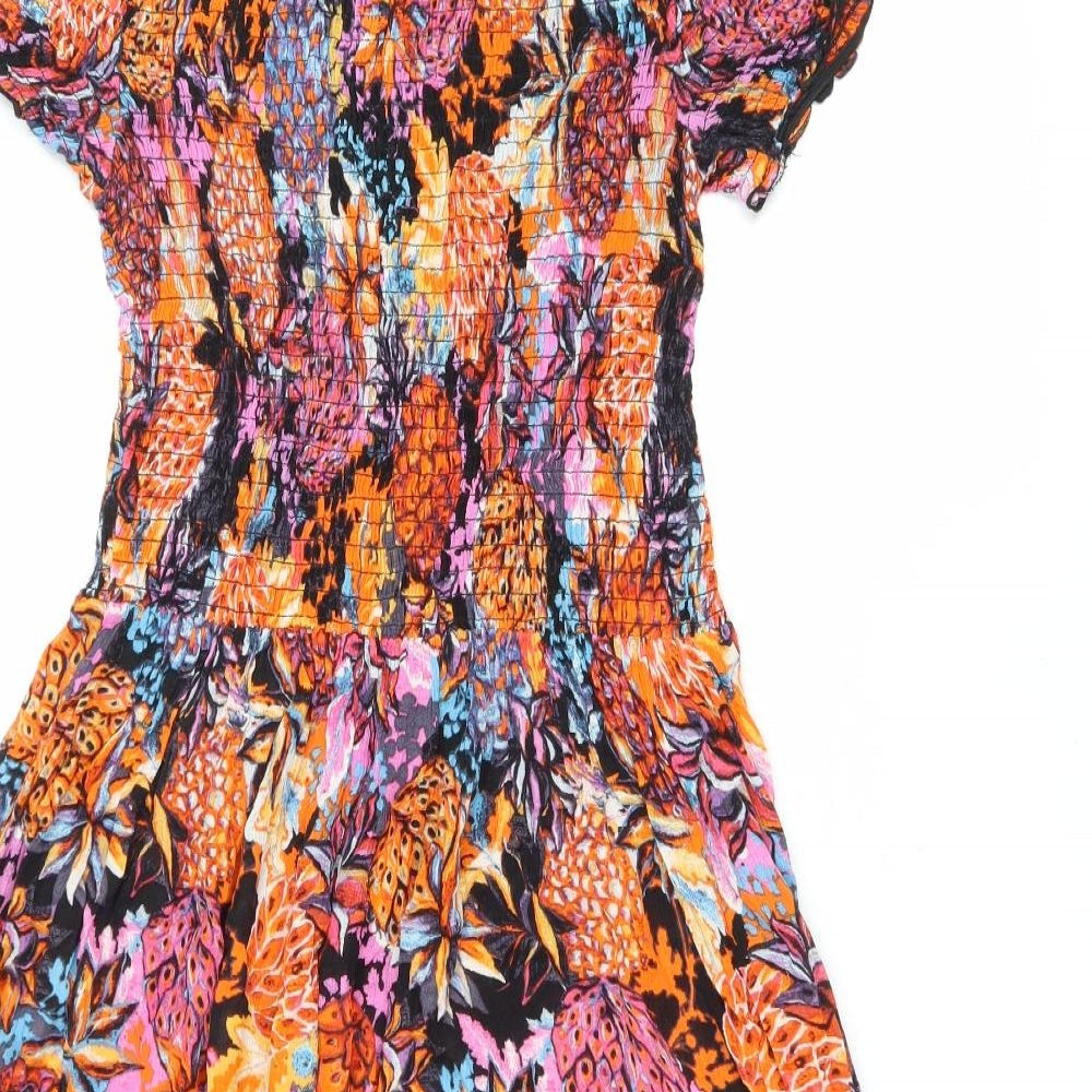 NEXT Womens Multicoloured Floral Viscose Fit & Flare Size 14 Boat Neck Pullover