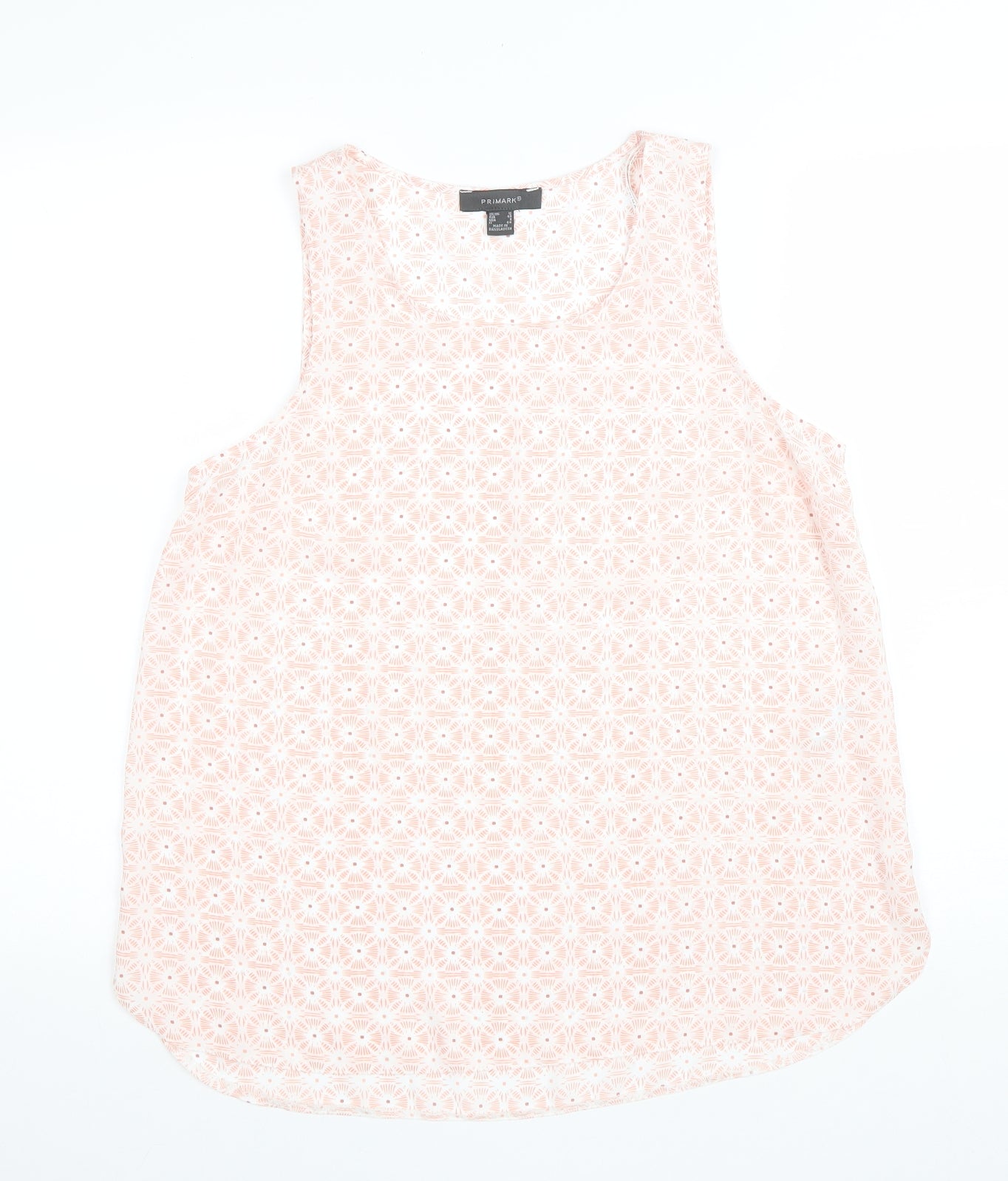 Primark Womens Pink Geometric Polyester Basic Blouse Size 12 Scoop Neck