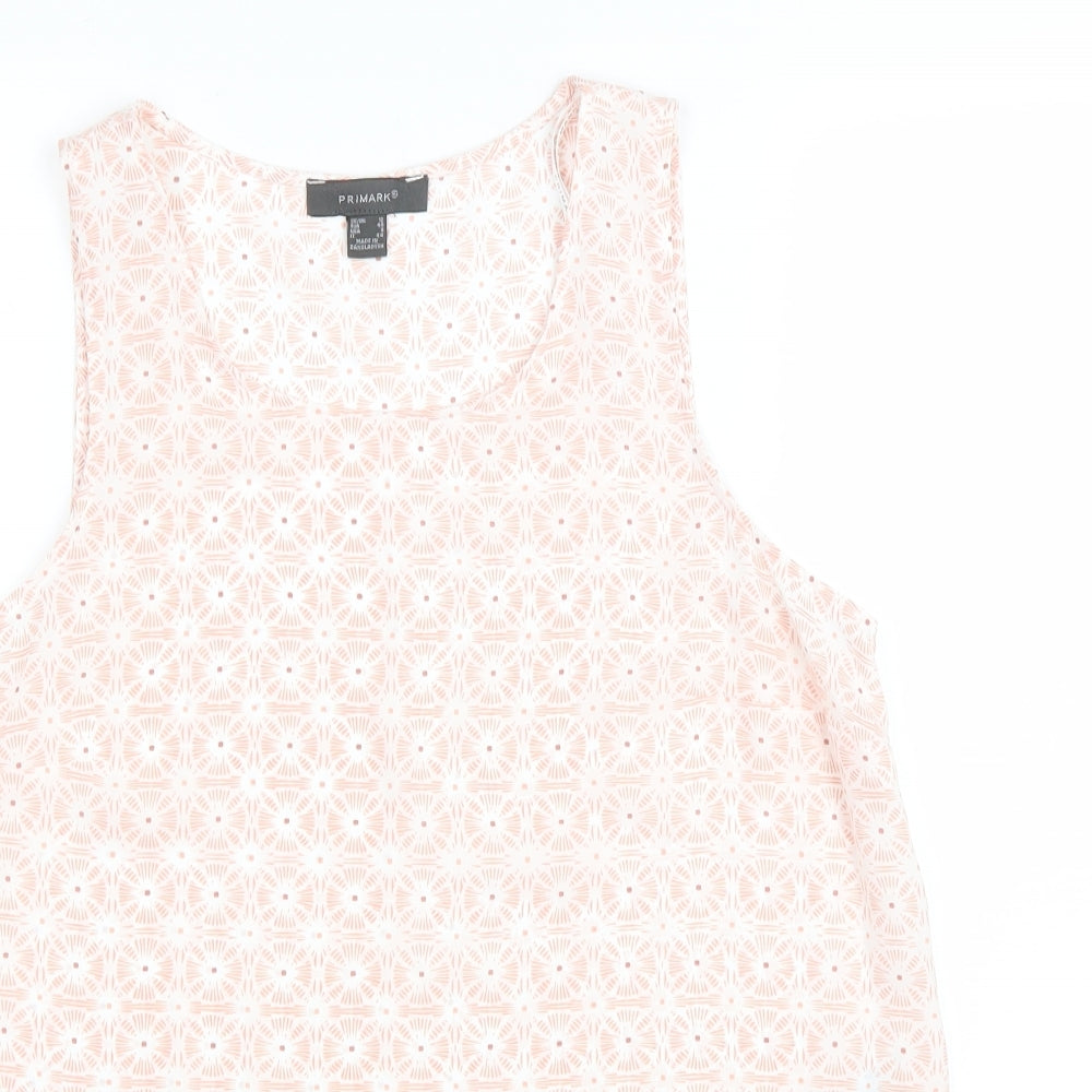 Primark Womens Pink Geometric Polyester Basic Blouse Size 12 Scoop Neck