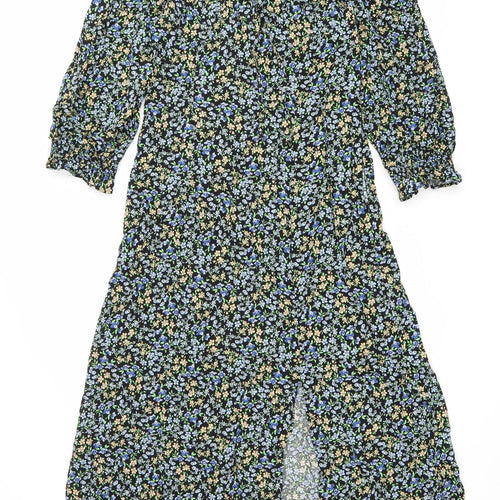 Primark Womens Black Floral Polyester Fit & Flare Size 12 Scoop Neck Pullover