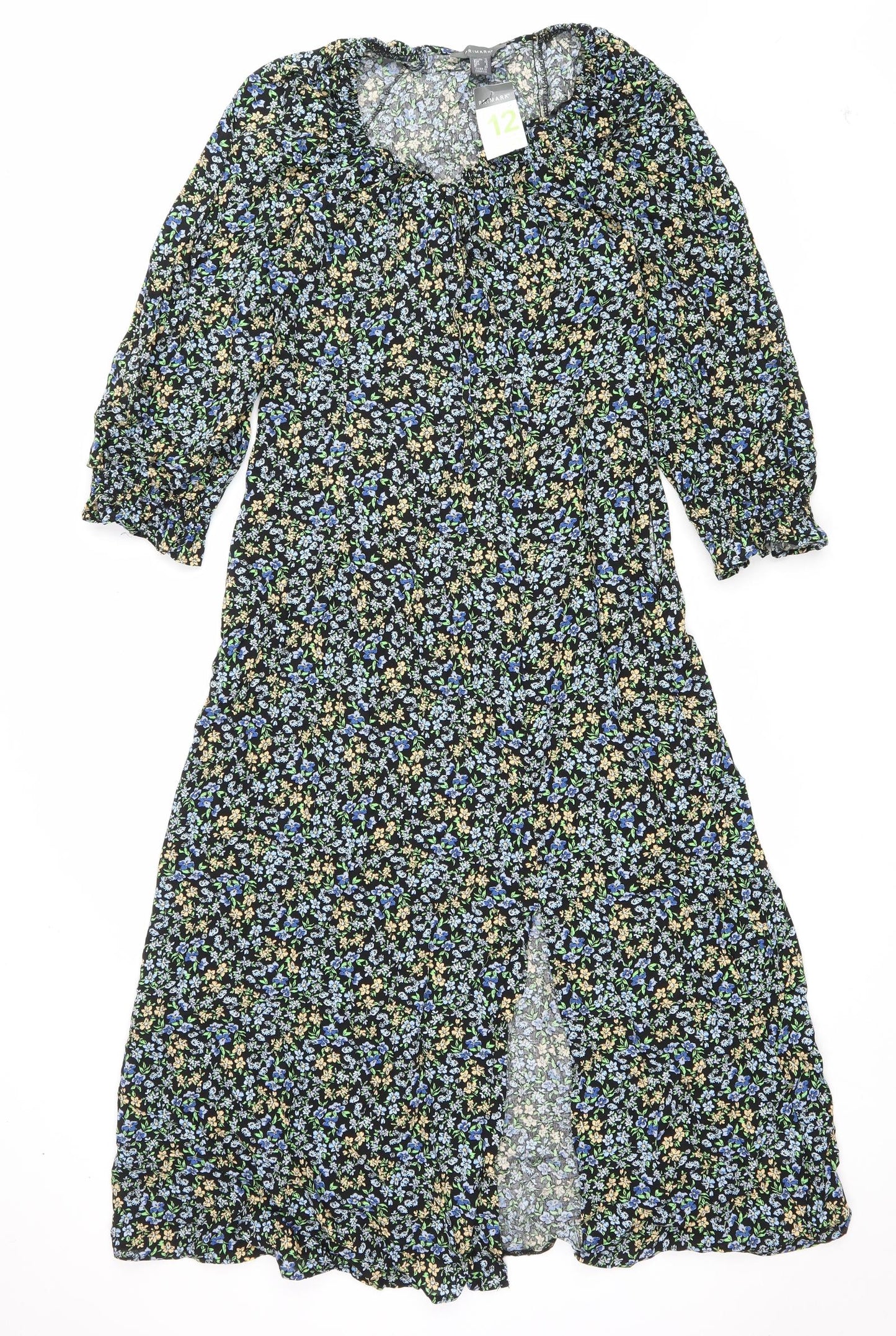 Primark Womens Black Floral Polyester Fit & Flare Size 12 Scoop Neck Pullover