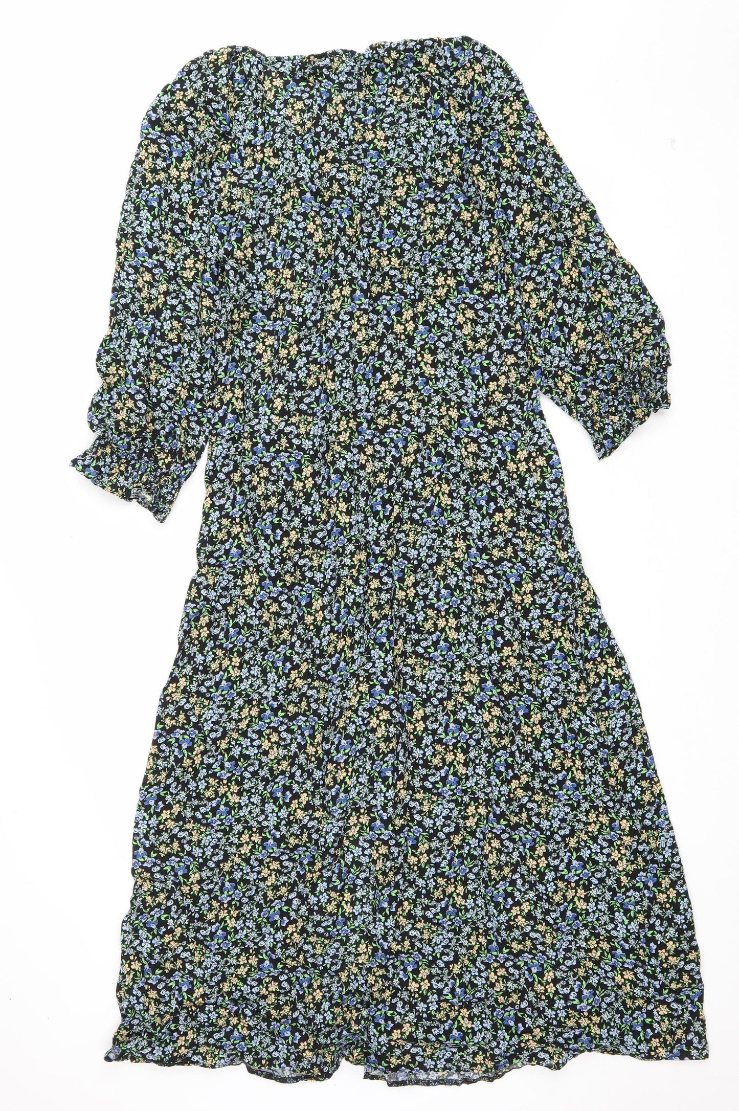 Primark Womens Black Floral Polyester Fit & Flare Size 12 Scoop Neck Pullover