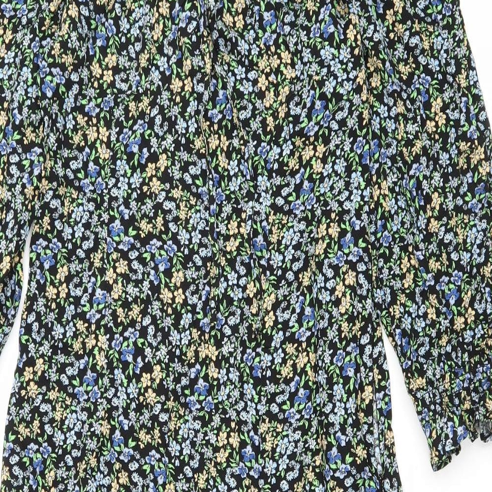 Primark Womens Black Floral Polyester Fit & Flare Size 12 Scoop Neck Pullover