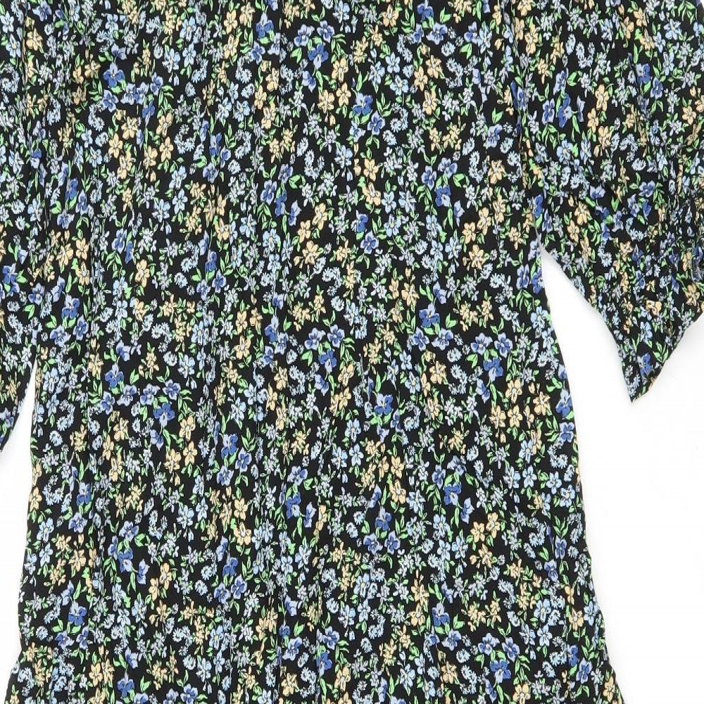 Primark Womens Black Floral Polyester Fit & Flare Size 12 Scoop Neck Pullover