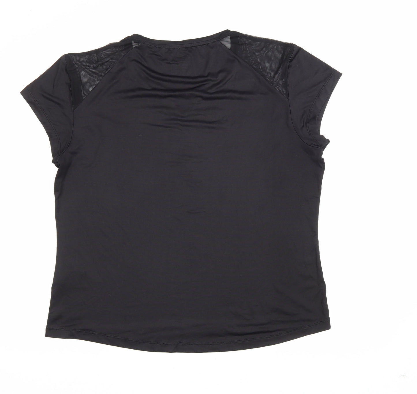 Crivit Womens Black Polyester Basic T-Shirt Size L V-Neck - Mesh Shoulder Detail
