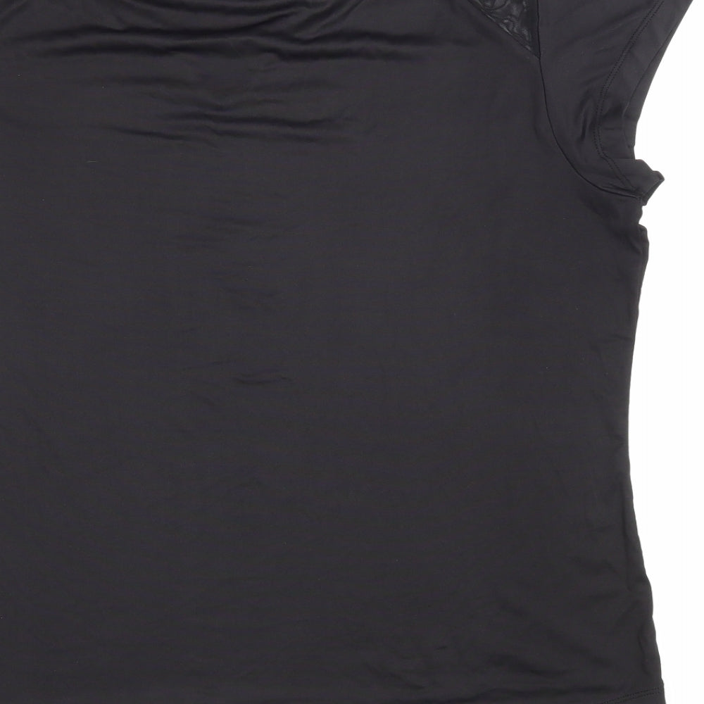 Crivit Womens Black Polyester Basic T-Shirt Size L V-Neck - Mesh Shoulder Detail