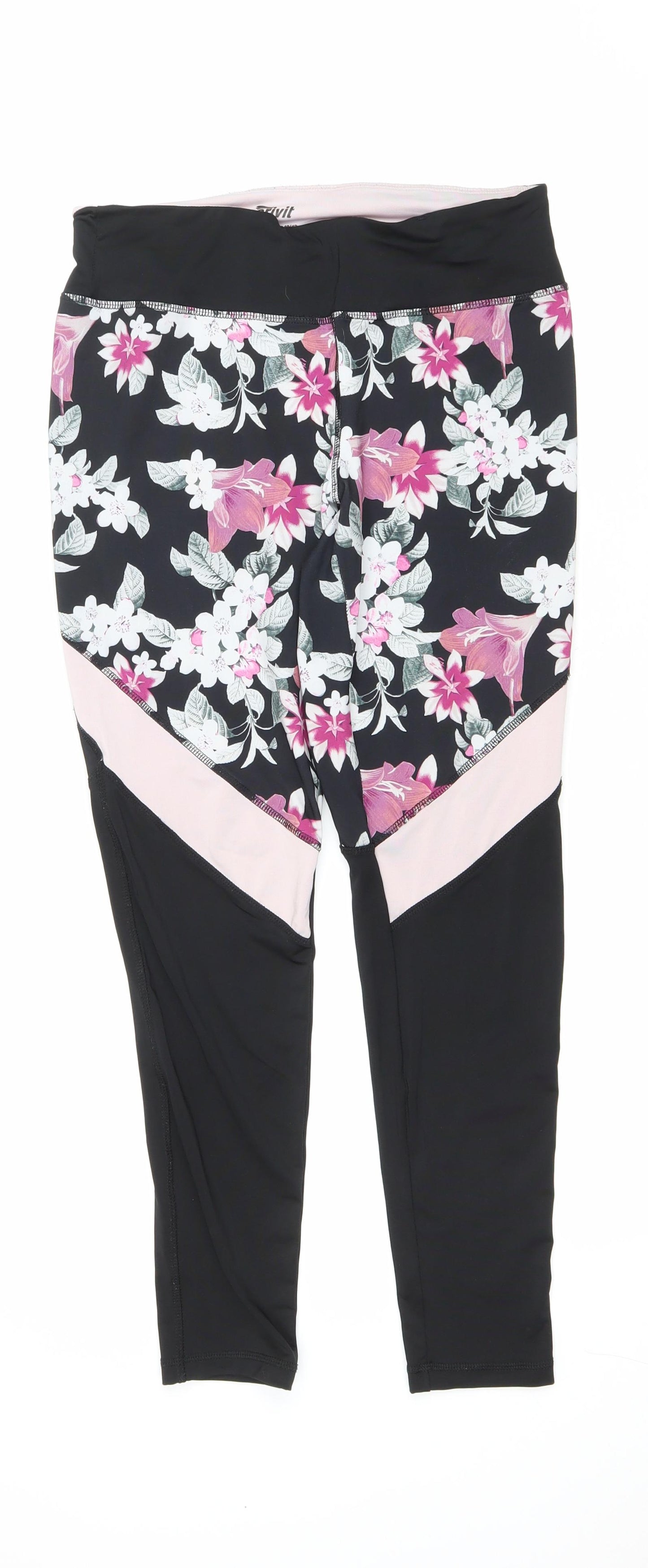 Crivit Womens Black Floral Polyester Compression Leggings Size M L28 in Regular Pullover