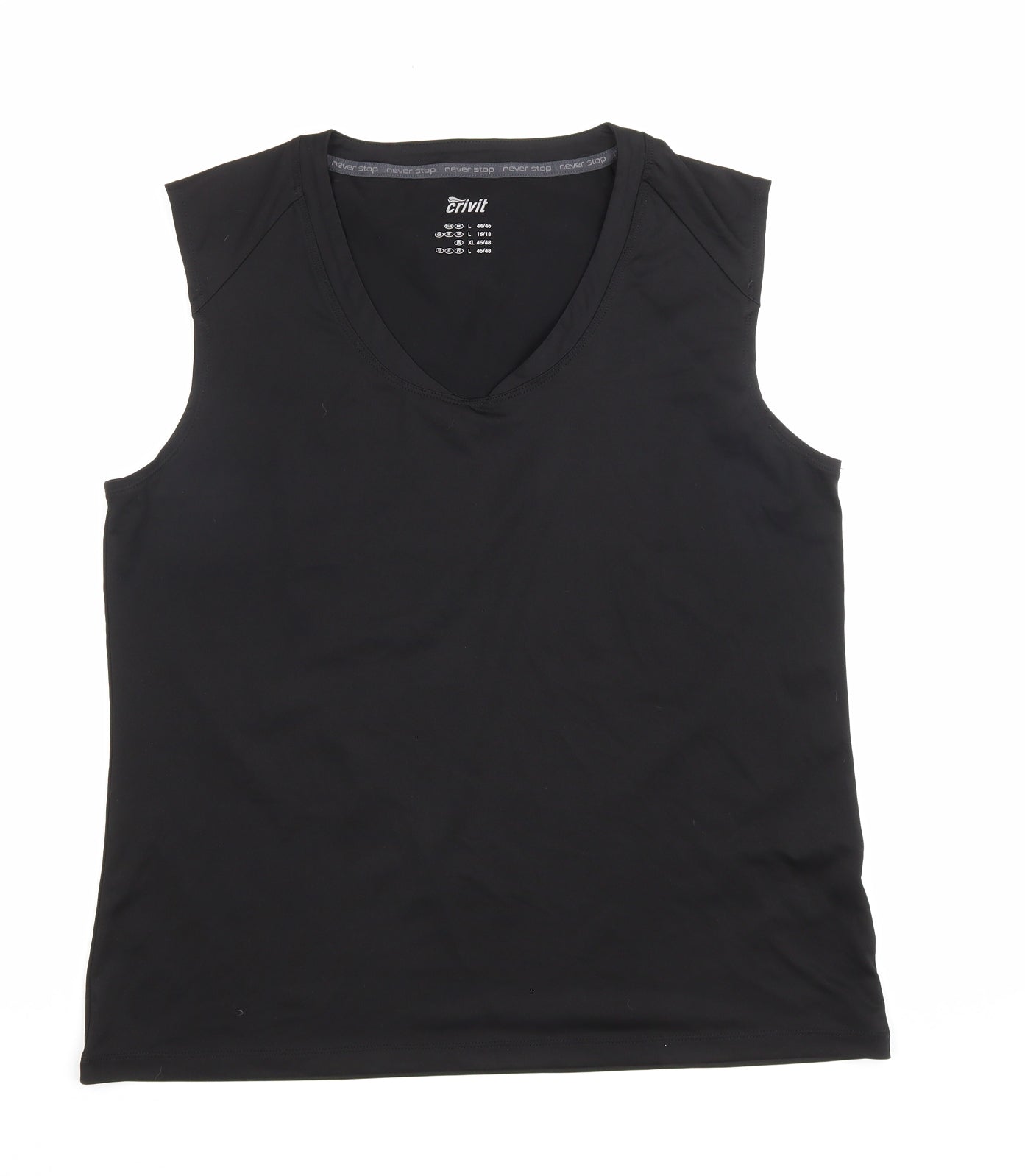 Crivit Womens Black Polyester Basic T-Shirt Size L V-Neck Pullover