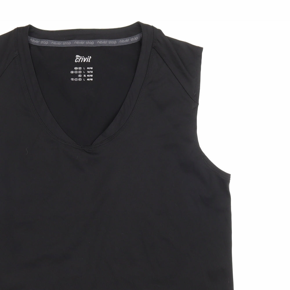 Crivit Womens Black Polyester Basic T-Shirt Size L V-Neck Pullover