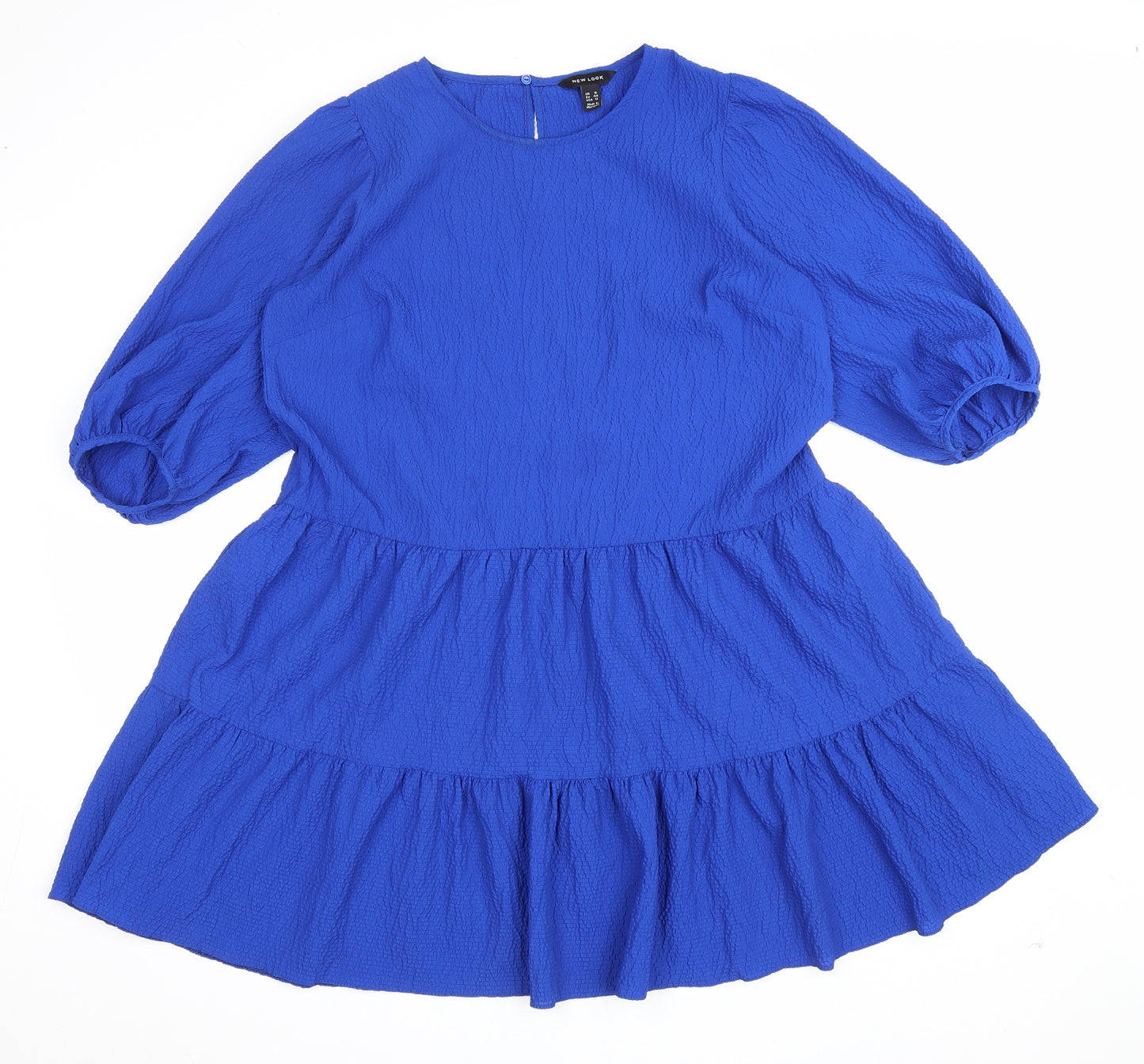 New Look Womens Blue Polyester Fit & Flare Size 16 Round Neck Button