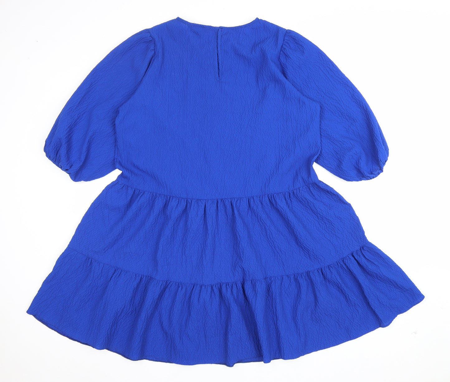 New Look Womens Blue Polyester Fit & Flare Size 16 Round Neck Button