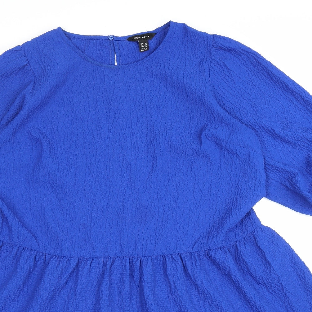 New Look Womens Blue Polyester Fit & Flare Size 16 Round Neck Button