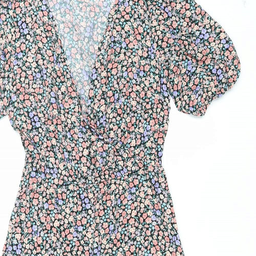 F&F Womens Multicoloured Floral Viscose Wrap Dress Size 8 V-Neck Pullover