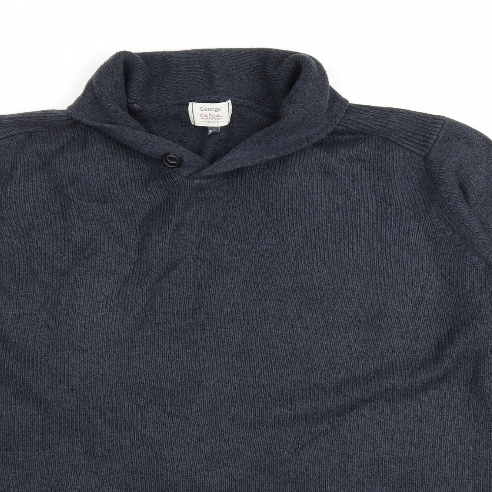 George Mens Blue Collared Acrylic Pullover Jumper Size 2XL