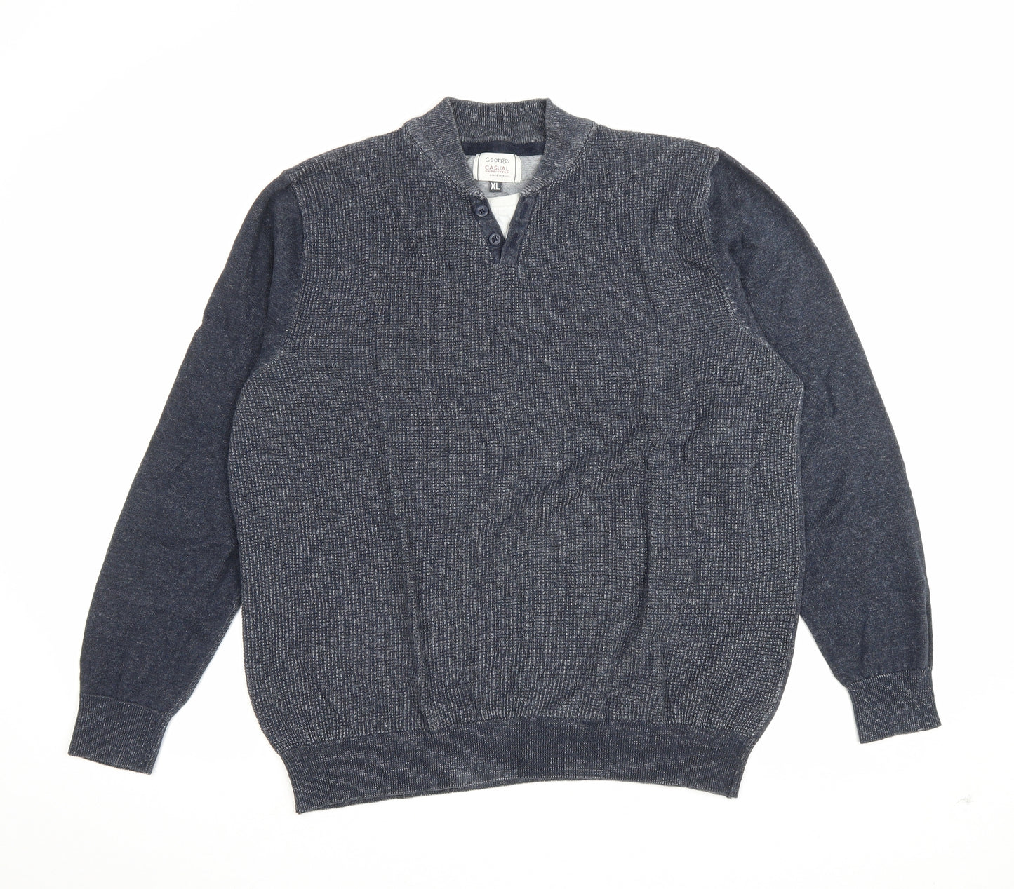 George Mens Blue Round Neck Cotton Pullover Jumper Size XL