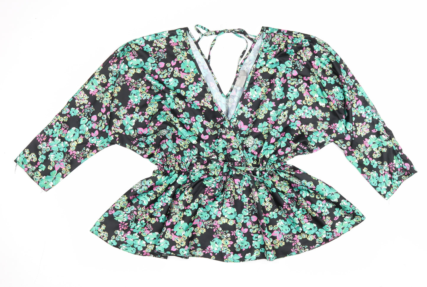 ASOS Womens Black Floral Polyester Wrap Blouse Size 18 V-Neck