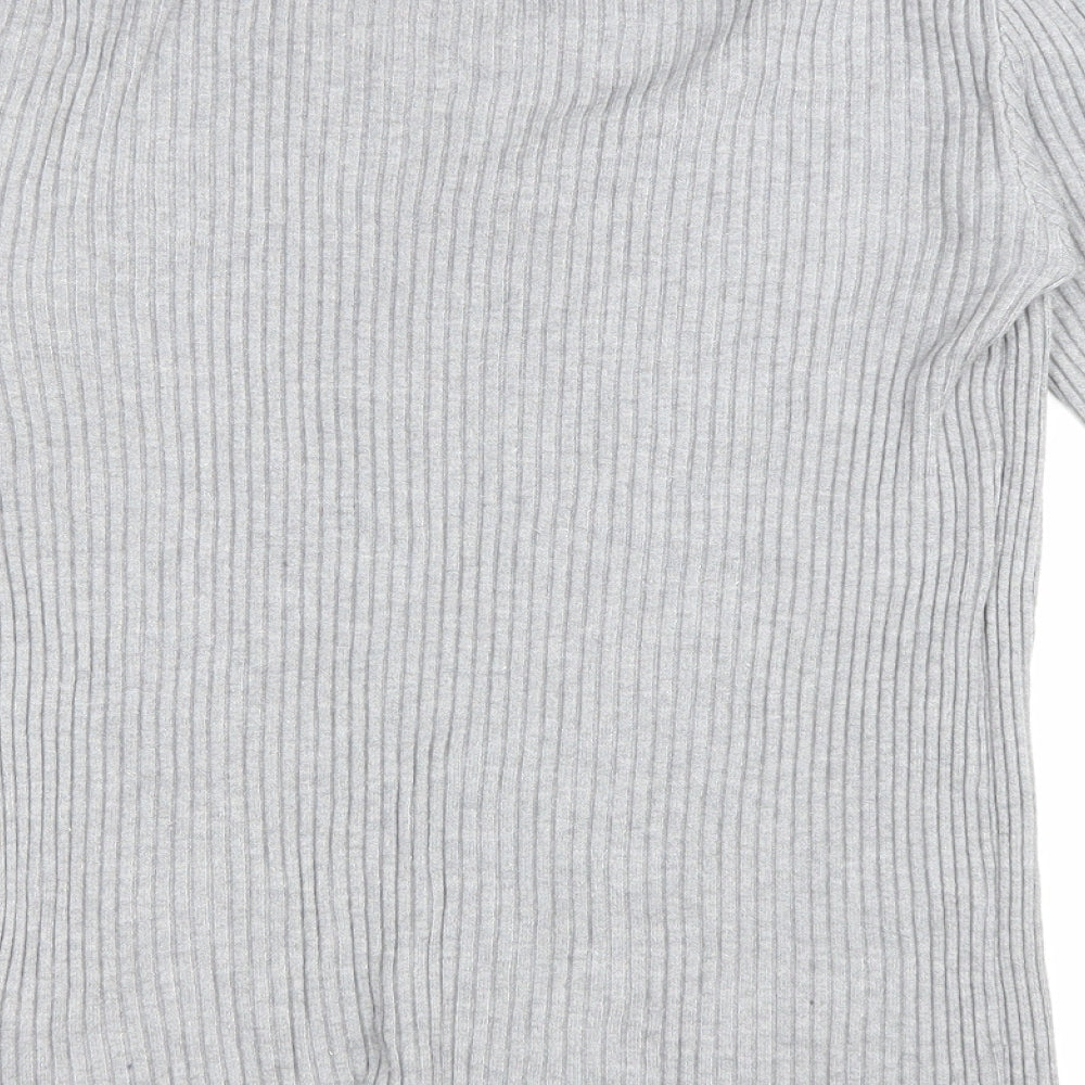 Ebelieve Womens Grey Cotton Basic T-Shirt Size L V-Neck - Ribbed