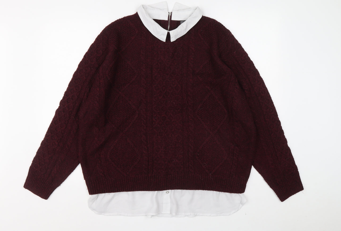 Primark Womens Red Collared Acrylic Pullover Jumper Size XL