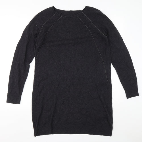 Preworn Womens Grey Wool Jumper Dress Size 12 Boat Neck Pullover