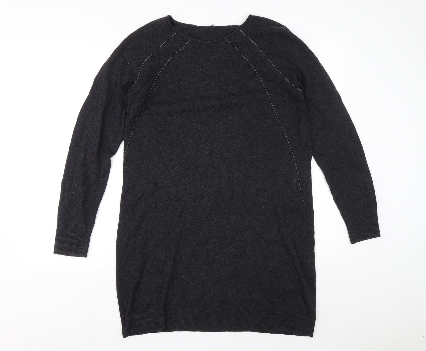 Preworn Womens Grey Wool Jumper Dress Size 12 Boat Neck Pullover