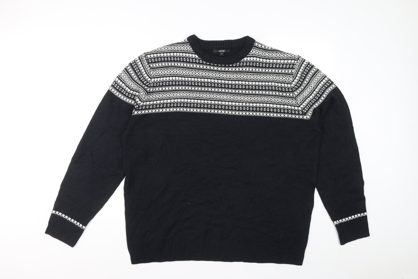 George Mens Blue Crew Neck Geometric Acrylic Pullover Jumper Size 2XL