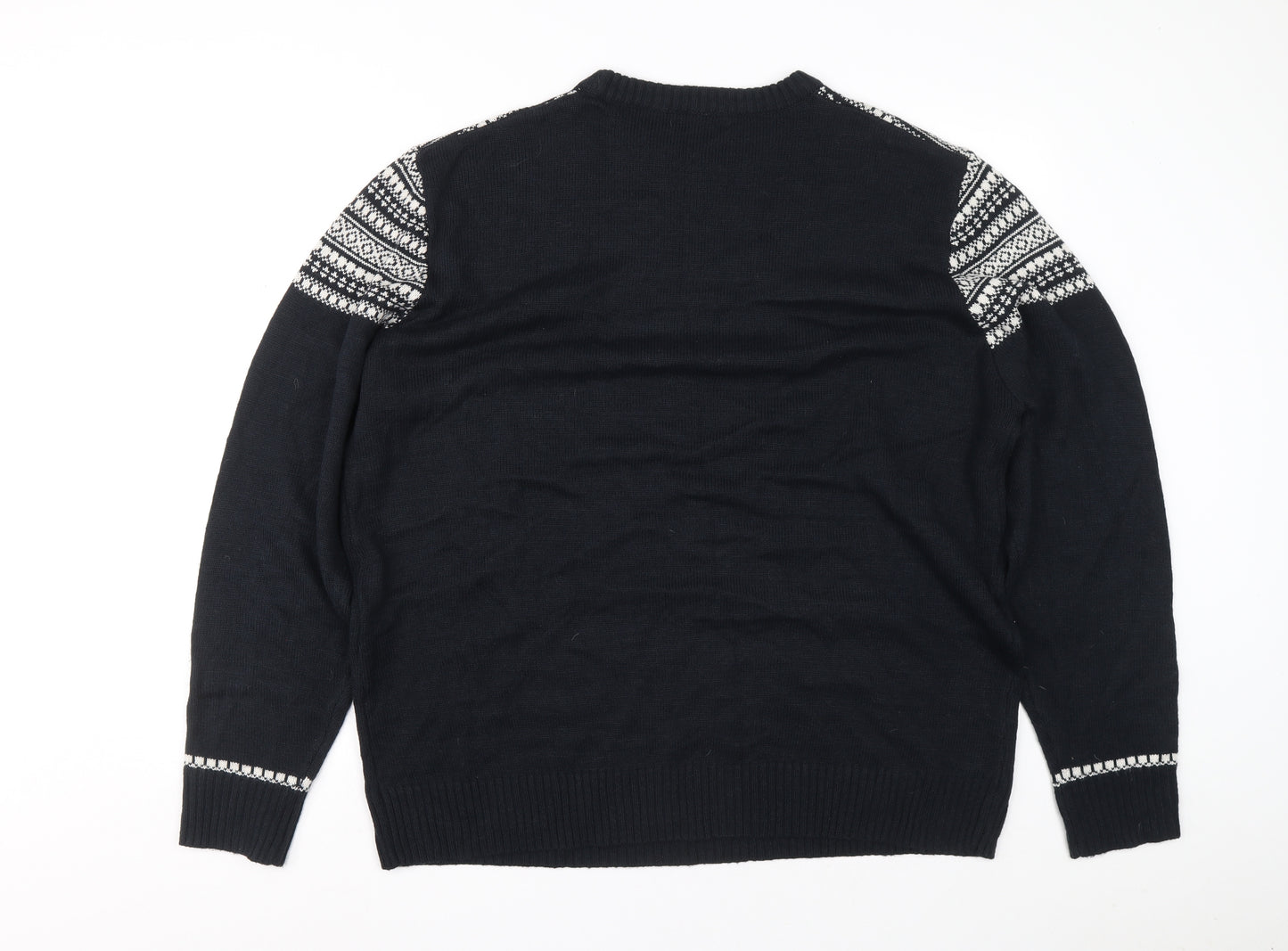 George Mens Blue Crew Neck Geometric Acrylic Pullover Jumper Size 2XL