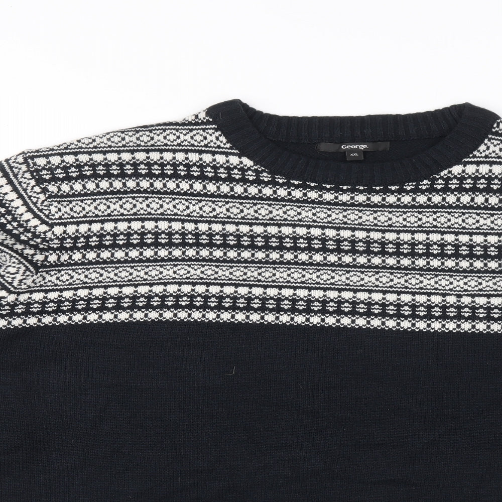 George Mens Blue Crew Neck Geometric Acrylic Pullover Jumper Size 2XL