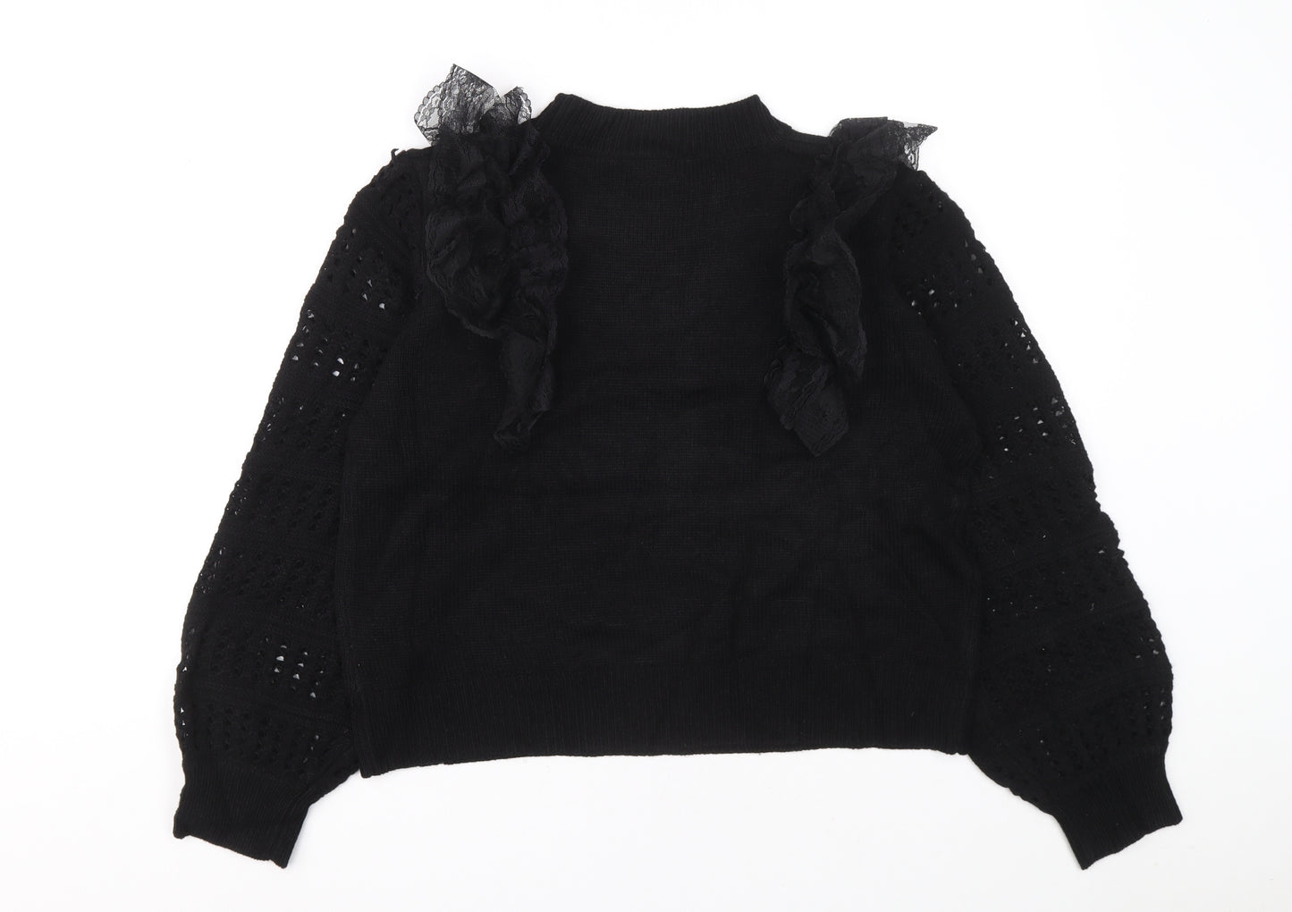SHIEN Womens Black Crew Neck Acrylic Pullover Jumper Size L