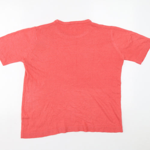 Classic Womens Pink Round Neck Acrylic Pullover Jumper Size XL