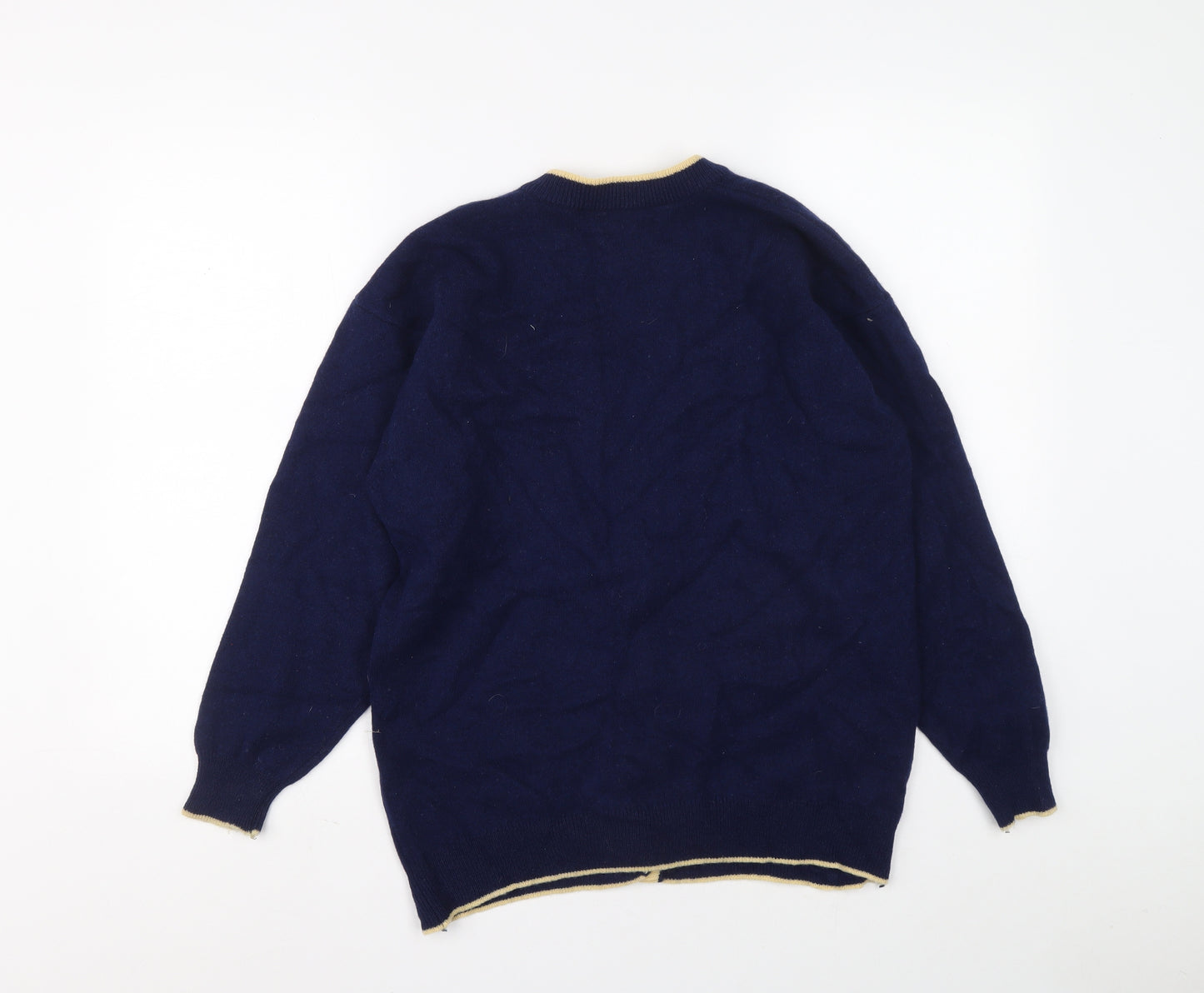 Marks and Spencer Womens Blue V-Neck Argyle/Diamond Wool Cardigan Jumper Size 14