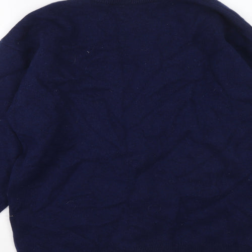 Marks and Spencer Womens Blue V-Neck Argyle/Diamond Wool Cardigan Jumper Size 14